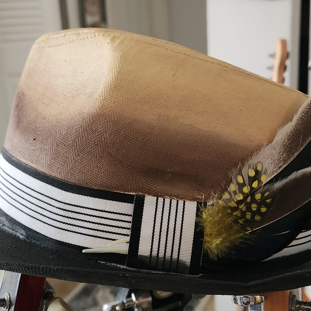 Stylish Tan Panama Fedora with Feather Accent